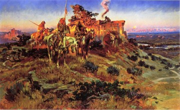 Indios americanos Painting - Charla de humo 1924 Charles Marion Russell Indios americanos